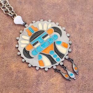 20 inch, Vintage Abstract Tribal Symbolic Pewter Necklace by Hermans - Y27
